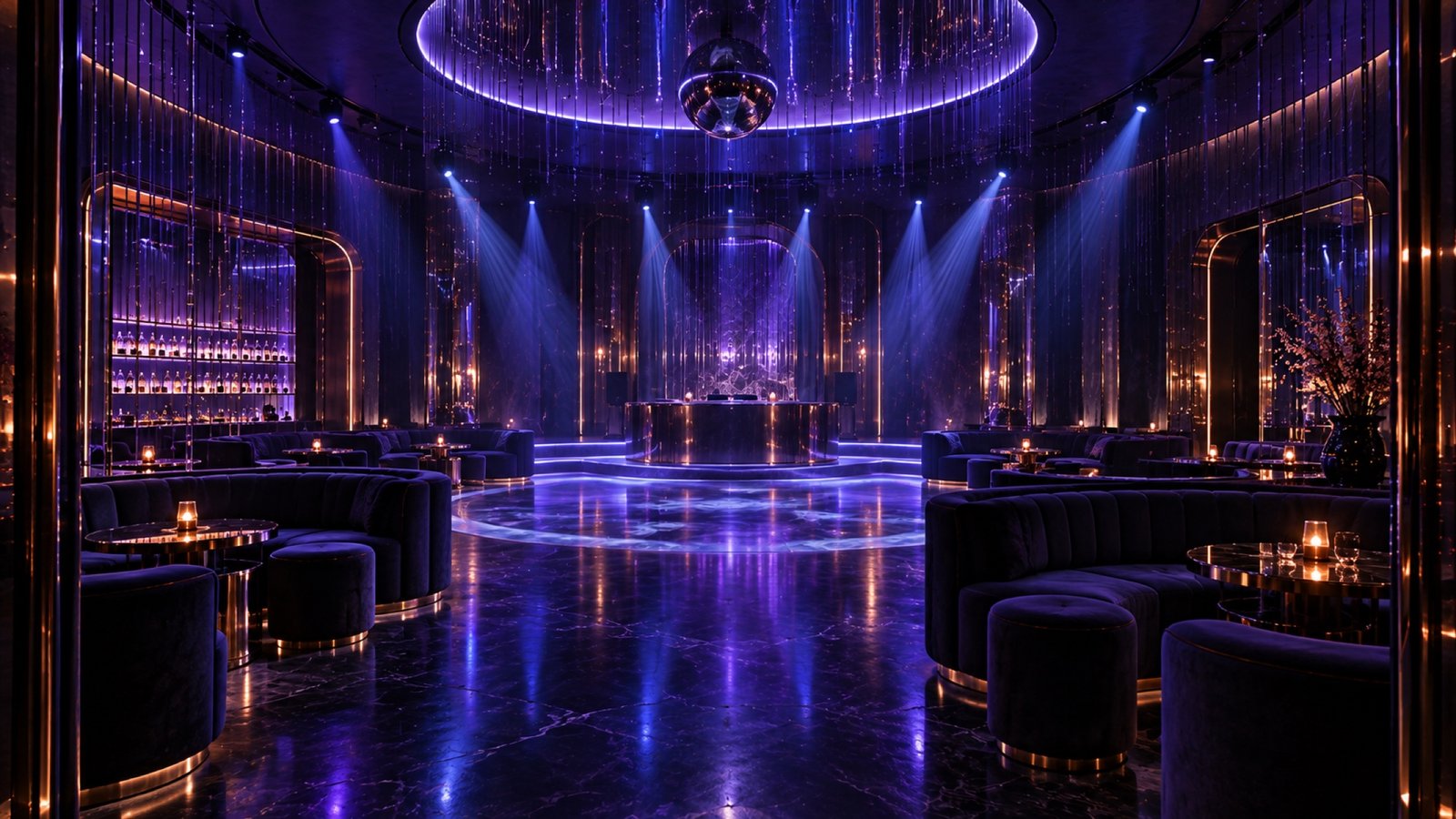 Éclat Table Club, club immersif aux lumières violettes et cuivrées