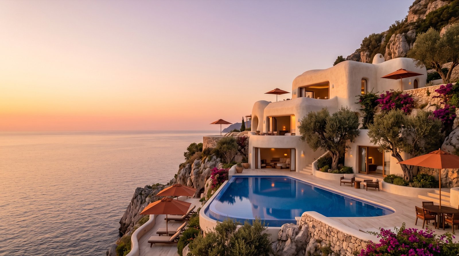 Maison Halo, hôtel méditerranéen au coucher du soleil