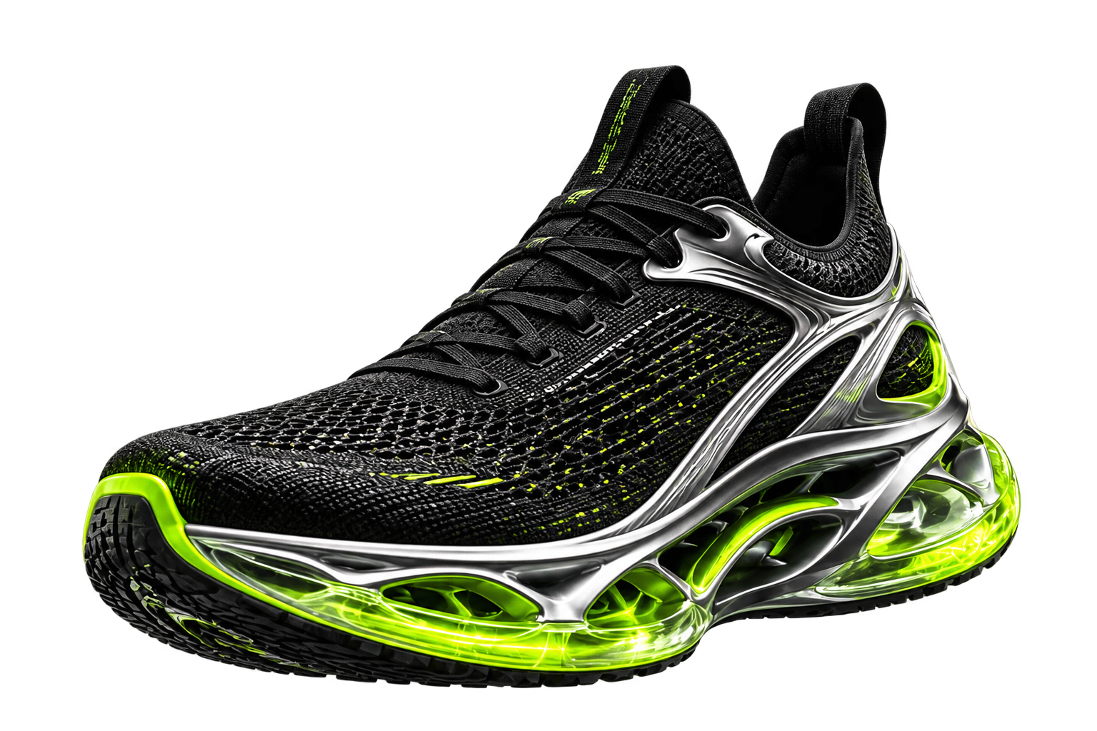 Chaussure de running VOLT noire, chrome et vert électrique